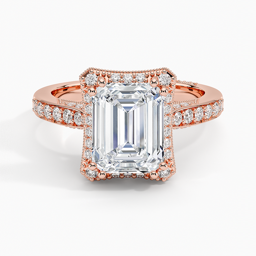 2.50 Emerald Kesim Halo Tasarım Tektaş Laboratuvar Pırlanta Yüzük 18K - Tilara