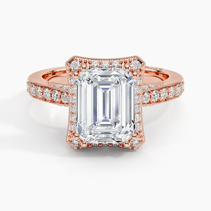 2.50 Emerald Kesim Halo Tasarım Tektaş Laboratuvar Pırlanta Yüzük 18K - Tilara