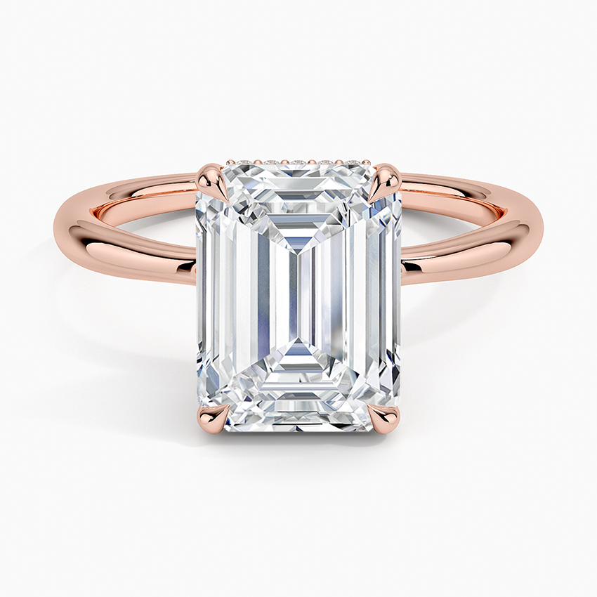 3.10 Karat Emerald Kesim Hidden Halo Tasarım Tektaş Laboratuvar Pırlanta Yüzük 18K  - Alvora - Bold Diamonds