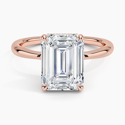 3.10 Karat Emerald Kesim Hidden Halo Tasarım Tektaş Laboratuvar Pırlanta Yüzük 18K  - Alvora - Bold Diamonds