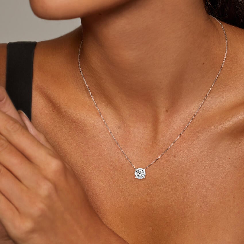 Yuvarlak Model 3.00 karat Yuvarlak Kesim Laboratuvar Pırlanta Kolye 18K - Bold Diamonds