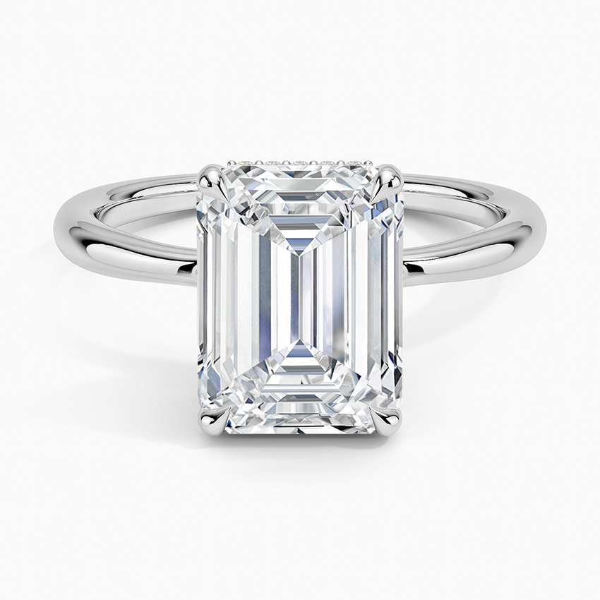 3.10 Karat Emerald Kesim Hidden Halo Tasarım Tektaş Laboratuvar Pırlanta Yüzük 18K  - Alvora - Bold Diamonds