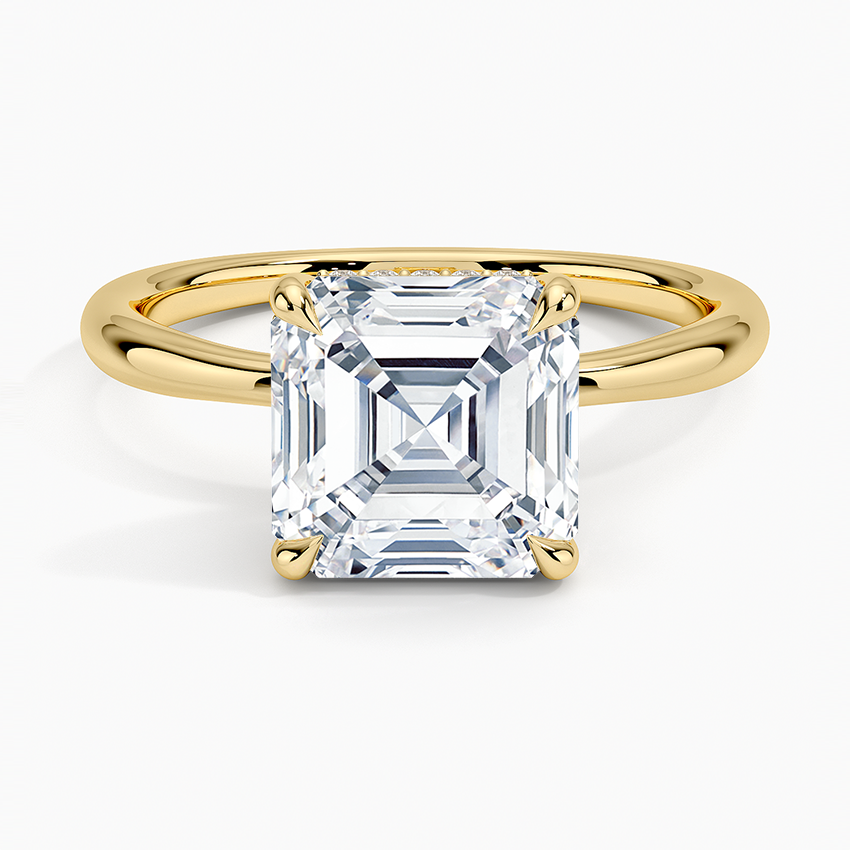 3.10 Karat Asscher Kesim Hidden Halo Tasarım Tektaş Laboratuvar Pırlanta Yüzük 18K  - Alvora - Bold Diamonds
