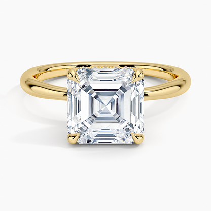 3.10 Karat Asscher Kesim Hidden Halo Tasarım Tektaş Laboratuvar Pırlanta Yüzük 18K  - Alvora - Bold Diamonds