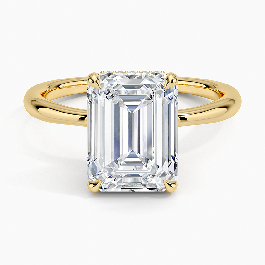 3.10 Karat Emerald Kesim Hidden Halo Tasarım Tektaş Laboratuvar Pırlanta Yüzük 18K  - Alvora - Bold Diamonds
