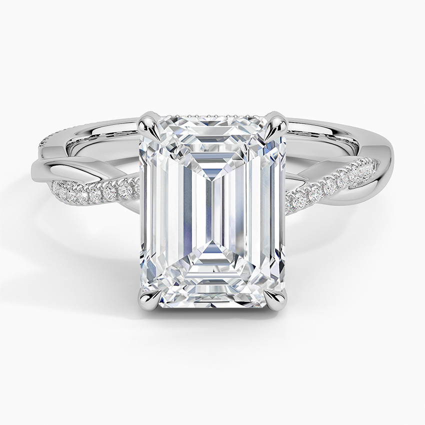 3.25 Karat Emerald Kesim Hidden Halo Tasarım Tektaş Laboratuvar Pırlanta Yüzük  - Riga