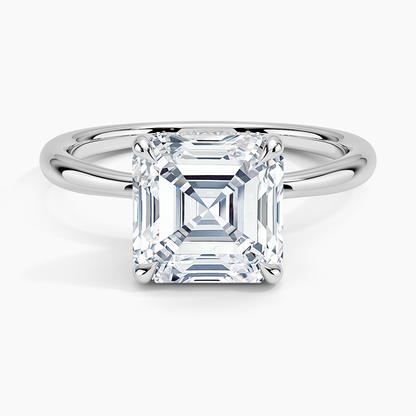 3.10 Karat Asscher Kesim Hidden Halo Tasarım Tektaş Laboratuvar Pırlanta Yüzük 18K  - Alvora - Bold Diamonds