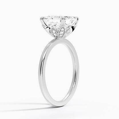 3.15 Asscher Kesim Hidden Halo Tasarım Tektaş Laboratuvar Pırlanta Yüzük 18K - Delora