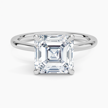 3.15 Asscher Kesim Hidden Halo Tasarım Tektaş Laboratuvar Pırlanta Yüzük 18K - Delora