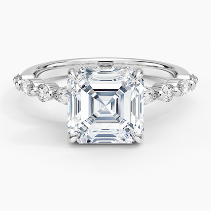 3.50 Karat Asscher Kesim Hidden Halo Tasarım Tektaş Laboratuvar Pırlanta Yüzük 18K - Calora