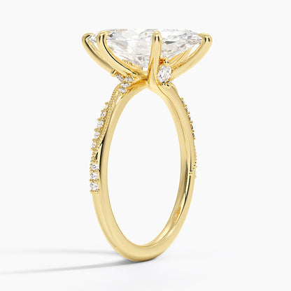 3.25 Karat Marquise Kesim Hidden Halo Tasarım Tektaş Laboratuvar Pırlanta Yüzük 18K  - Melora