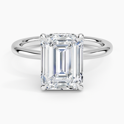 3.15 Emerald Kesim Hidden Halo Tasarım Tektaş Laboratuvar Pırlanta Yüzük - Vilora