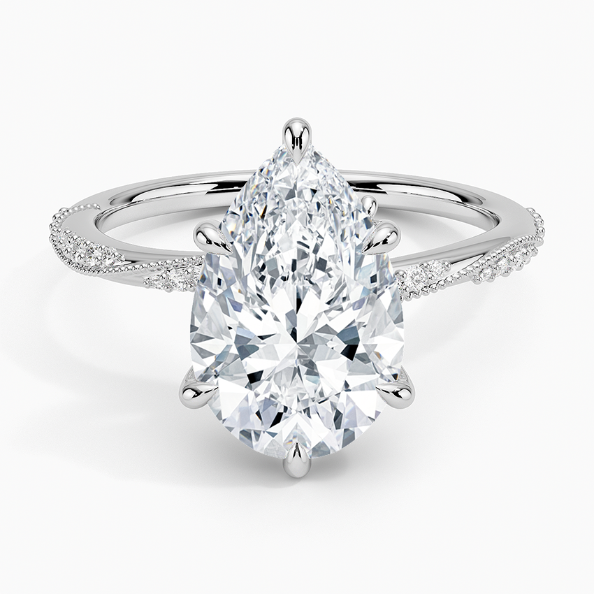 3.25 Karat Damla Kesim Hidden Halo Tasarım Tektaş Laboratuvar Pırlanta Yüzük 18K  - Melora - Bold Diamonds