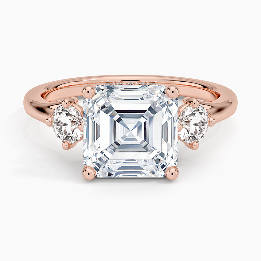 3.50 Asscher Kesim Hidden Halo Tasarım Tektaş Laboratuvar Pırlanta Yüzük 18K - Milora