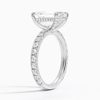 3.75 Karat Emerald Kesim Hidden Halo Tasarım Tektaş Laboratuvar Pırlanta Yüzük 18K  - Selora
