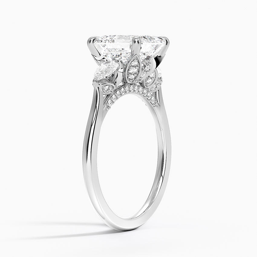 3.75 Karat Asscher Kesim Hidden Halo Tasarım Tektaş Laboratuvar Pırlanta Yüzük 18K - Calora