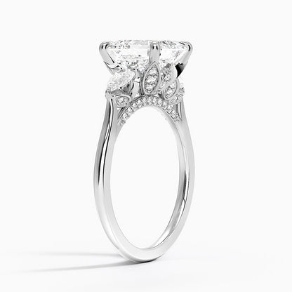 3.75 Karat Asscher Kesim Hidden Halo Tasarım Tektaş Laboratuvar Pırlanta Yüzük 18K - Calora