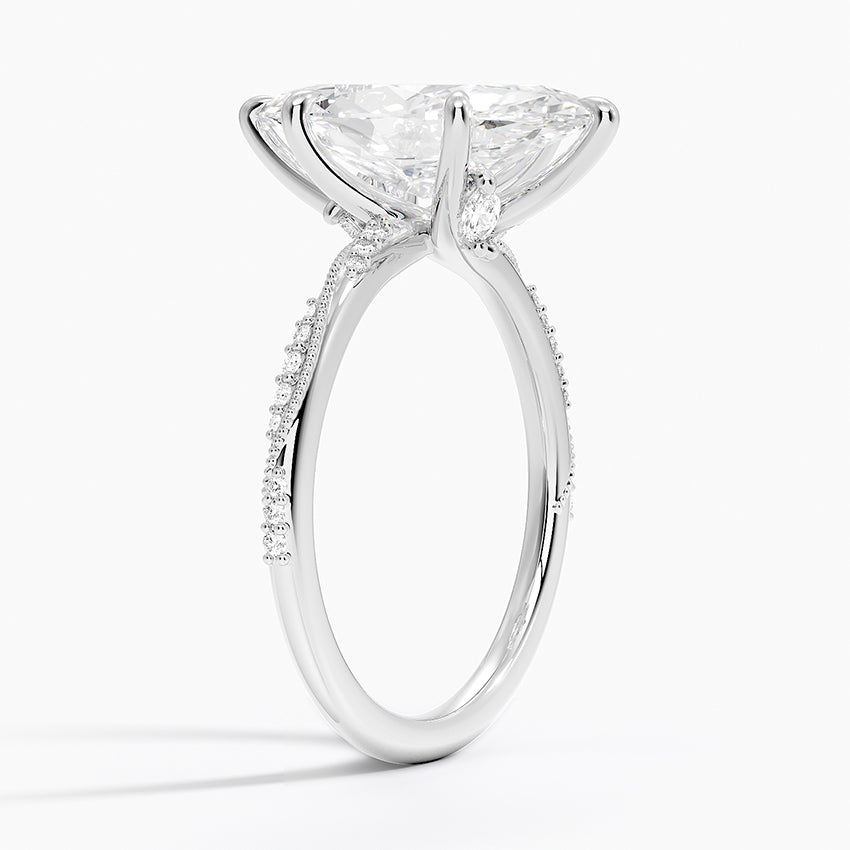 3.25 Karat Marquise Kesim Hidden Halo Tasarım Tektaş Laboratuvar Pırlanta Yüzük 18K  - Melora