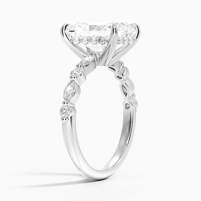 3.50 Karat Radiant Kesim Hidden Halo Tasarım Tektaş Laboratuvar Pırlanta Yüzük - Verona