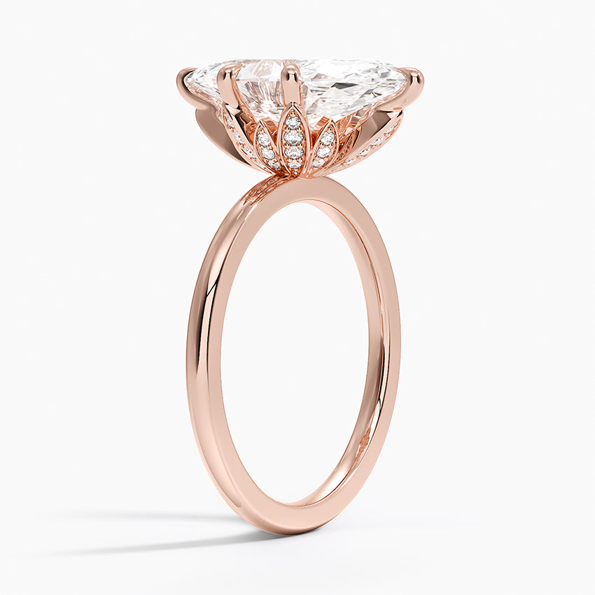 Altı Tırnak 3.15 Karat Marquise Kesim Hidden Halo Tasarım Tektaş Laboratuvar Pırlanta Yüzük - Delora - Bold Diamonds