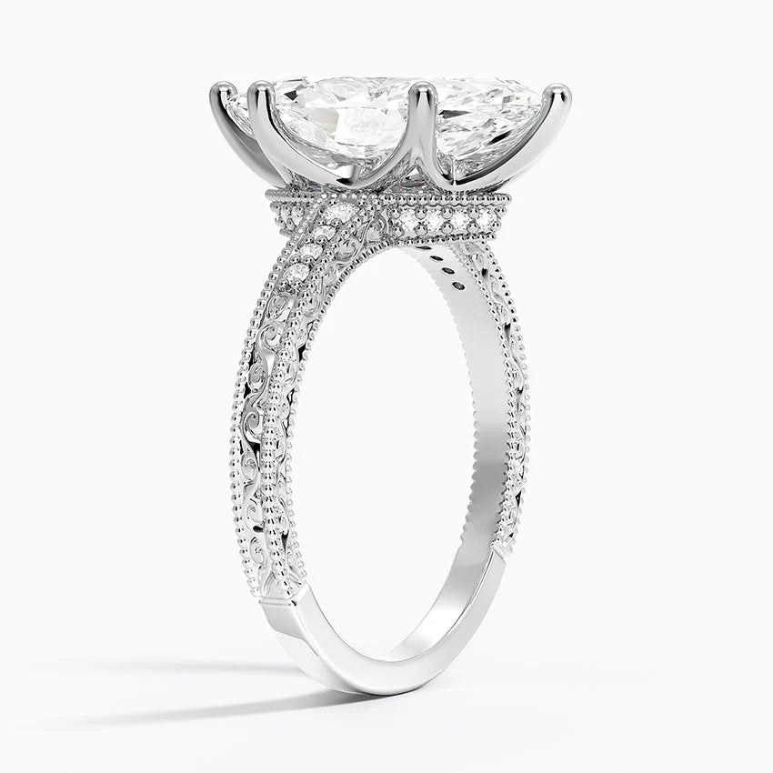 3.15 Marquise Kesim Hidden Halo Tasarım Tektaş Laboratuvar Pırlanta Yüzük - Silora