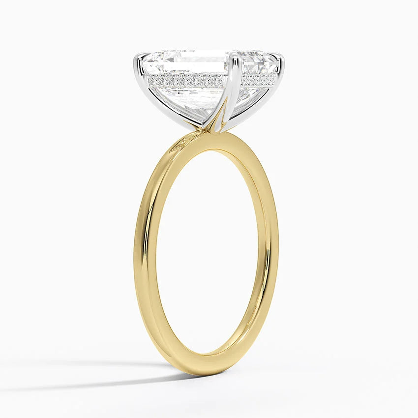 3.10 Karat Emerald Kesim Hidden Halo Tasarım Tektaş Laboratuvar Pırlanta Yüzük 18K  - Elora - Bold Diamonds