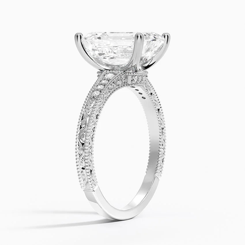 3.15 Emerald Kesim Hidden Halo Tasarım Tektaş Laboratuvar Pırlanta Yüzük - Silora