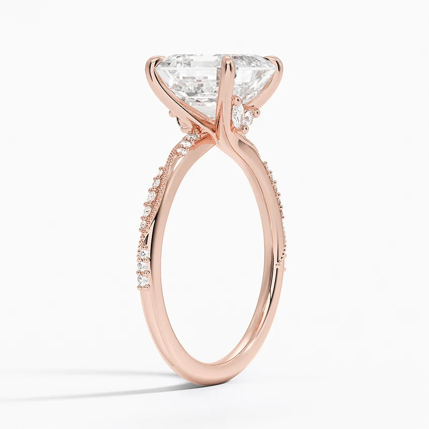 3.25 Karat Asscher Kesim Hidden Halo Tasarım Tektaş Laboratuvar Pırlanta Yüzük 18K  - Melora - Bold Diamonds