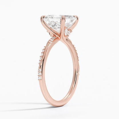 3.25 Karat Asscher Kesim Hidden Halo Tasarım Tektaş Laboratuvar Pırlanta Yüzük 18K  - Melora