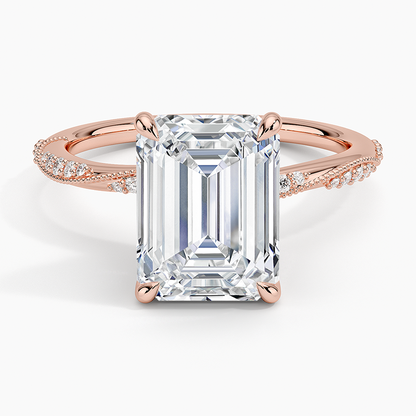 3.25 Karat Emerald Kesim Hidden Halo Tasarım Tektaş Laboratuvar Pırlanta Yüzük 18K  - Melora