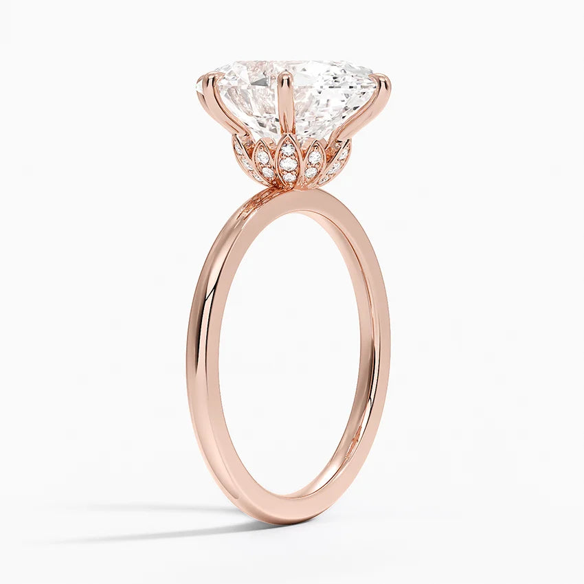Altı Tırnak 3.15 Karat Oval Kesim Hidden Halo Tasarım Tektaş Laboratuvar Pırlanta Yüzük - Delora - Bold Diamonds