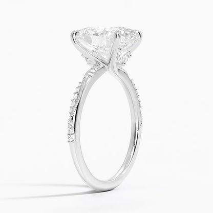 3.25 Karat Oval Kesim Hidden Halo Tasarım Tektaş Laboratuvar Pırlanta Yüzük 18K  - Melora