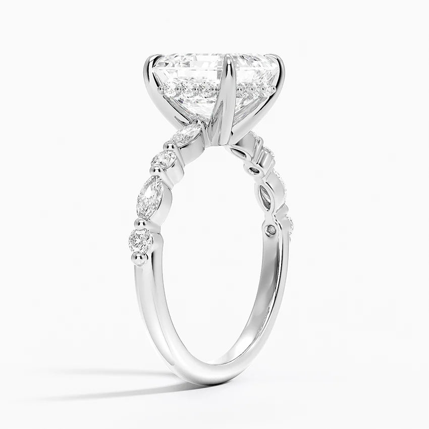 3.50 Karat Asscher Kesim Hidden Halo Tasarım Tektaş Laboratuvar Pırlanta Yüzük - Verona