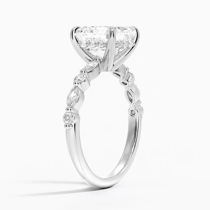 3.50 Karat Asscher Kesim Hidden Halo Tasarım Tektaş Laboratuvar Pırlanta Yüzük 18K - Calora