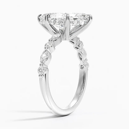 3.50 Karat Marqiuse Kesim Hidden Halo Tasarım Tektaş Laboratuvar Pırlanta Yüzük 18K - Calora