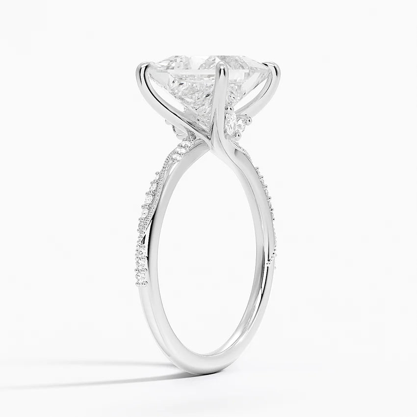 3.25 Karat Prenses Kesim Hidden Halo Tasarım Tektaş Laboratuvar Pırlanta Yüzük 18K  - Melora - Bold Diamonds