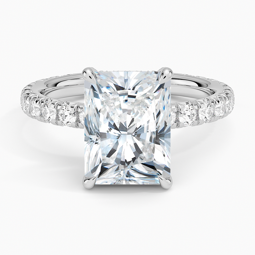 3.75 Karat Radiant Kesim Hidden Halo Tasarım Tektaş Laboratuvar Pırlanta Yüzük 18K  - Selora