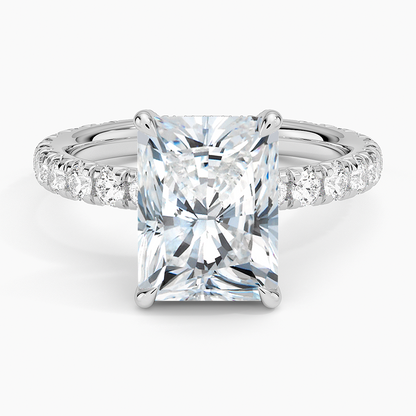 3.75 Karat Radiant Kesim Hidden Halo Tasarım Tektaş Laboratuvar Pırlanta Yüzük 18K  - Selora
