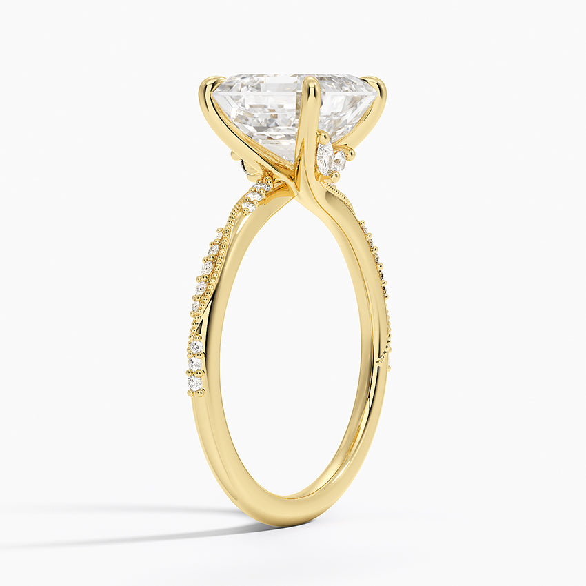 3.25 Karat Asscher Kesim Hidden Halo Tasarım Tektaş Laboratuvar Pırlanta Yüzük 18K  - Melora - Bold Diamonds