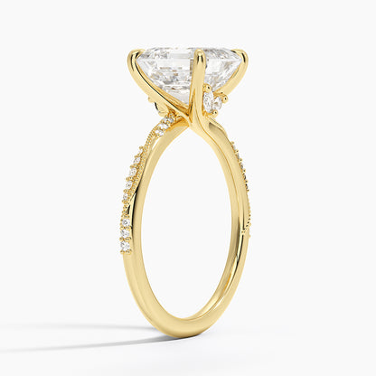 3.25 Karat Asscher Kesim Hidden Halo Tasarım Tektaş Laboratuvar Pırlanta Yüzük 18K  - Melora