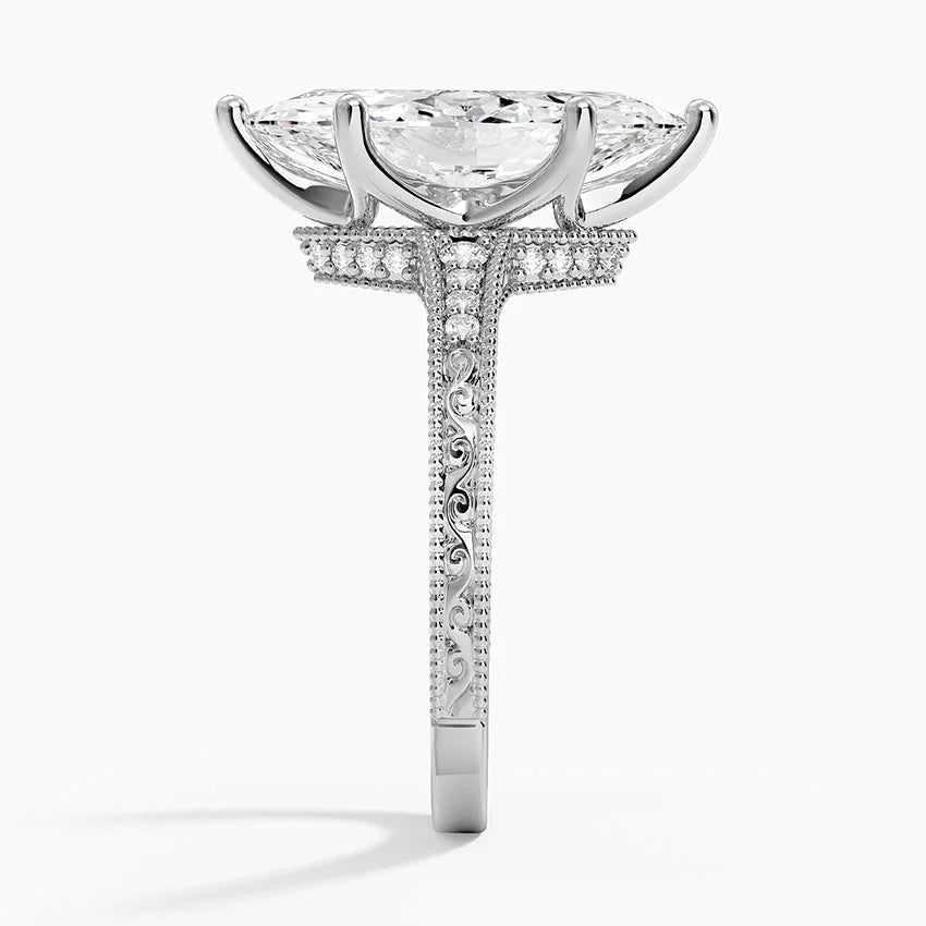 3.15 Karat Marquise Kesim Hidden Halo Tasarım Tektaş Laboratuvar Pırlanta Yüzük - Venice