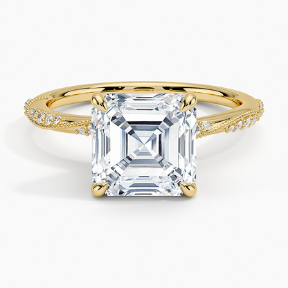 3.25 Karat Asscher Kesim Hidden Halo Tasarım Tektaş Laboratuvar Pırlanta Yüzük 18K  - Melora