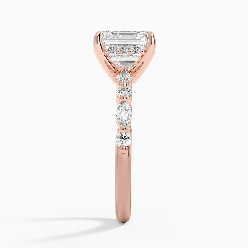 3.50 Karat Asscher Kesim Hidden Halo Tasarım Tektaş Laboratuvar Pırlanta Yüzük - Verona