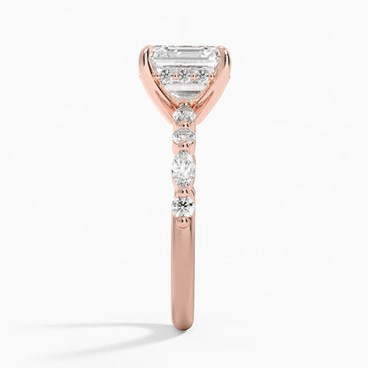 3.50 Karat Asscher Kesim Hidden Halo Tasarım Tektaş Laboratuvar Pırlanta Yüzük 18K - Calora
