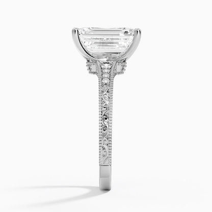 3.15 Emerald Kesim Hidden Halo Tasarım Tektaş Laboratuvar Pırlanta Yüzük - Silora