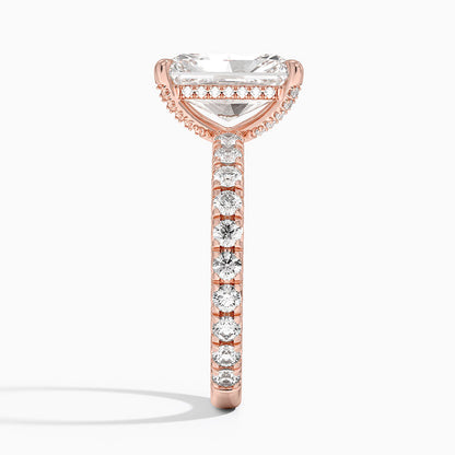 3.75 Karat Radiant Kesim Hidden Halo Tasarım Tektaş Laboratuvar Pırlanta Yüzük 18K  - Selora