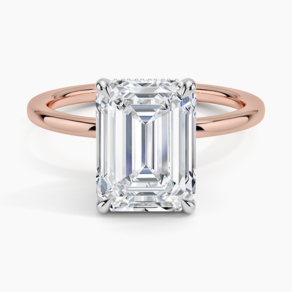 3.10 Karat Emerald Kesim Hidden Halo Tasarım Tektaş Laboratuvar Pırlanta Yüzük 18K  - Elora - Bold Diamonds