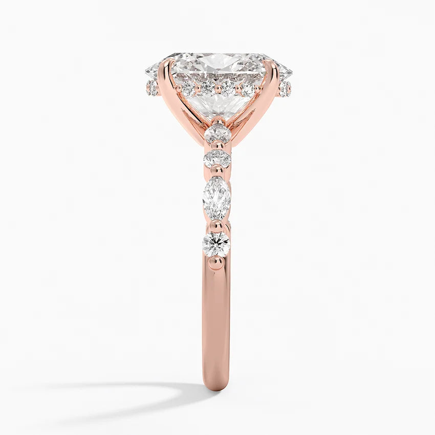 3.50 Karat Oval Kesim Hidden Halo Tasarım Tektaş Laboratuvar Pırlanta Yüzük - Verona