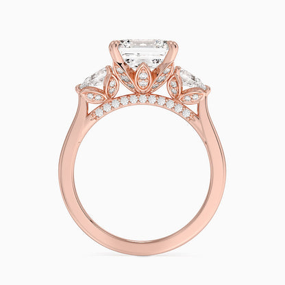 3.75 Karat Asscher Kesim Hidden Halo Tasarım Tektaş Laboratuvar Pırlanta Yüzük 18K - Calora