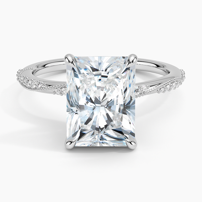 3.25 Karat Radiant Kesim Hidden Halo Tasarım Tektaş Laboratuvar Pırlanta Yüzük 18K  - Melora